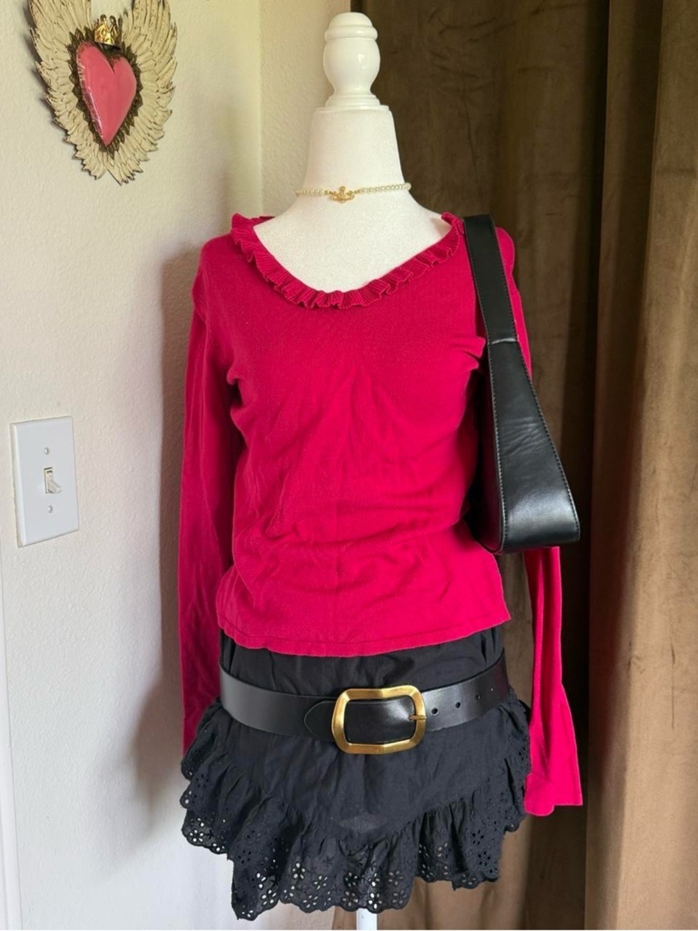 Worthington Fuchsia Ruffled Neck Sweater